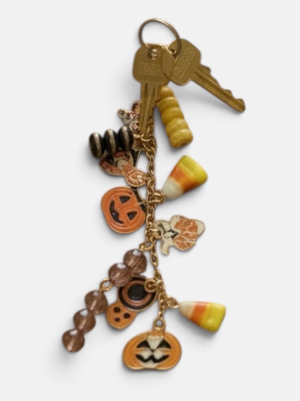 FINAL PRICE!  HAND CRAFTED HALLOWEEN PUMPKIN & CANDY CORN KEYRING Jack O’Lantern